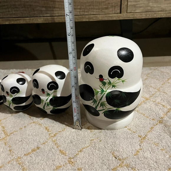 Set Of 10 Painted Wooden Matryoshka Panda Bear Nesting Russian Dolls Pandas - Picture 3 of 4